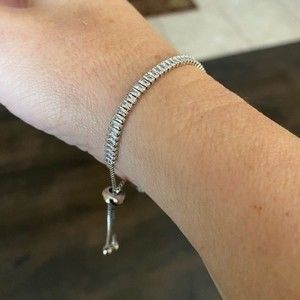 Silver Italian Style Adjustable Tennis Bracelet Dainty Sparkly Minimalist Gift